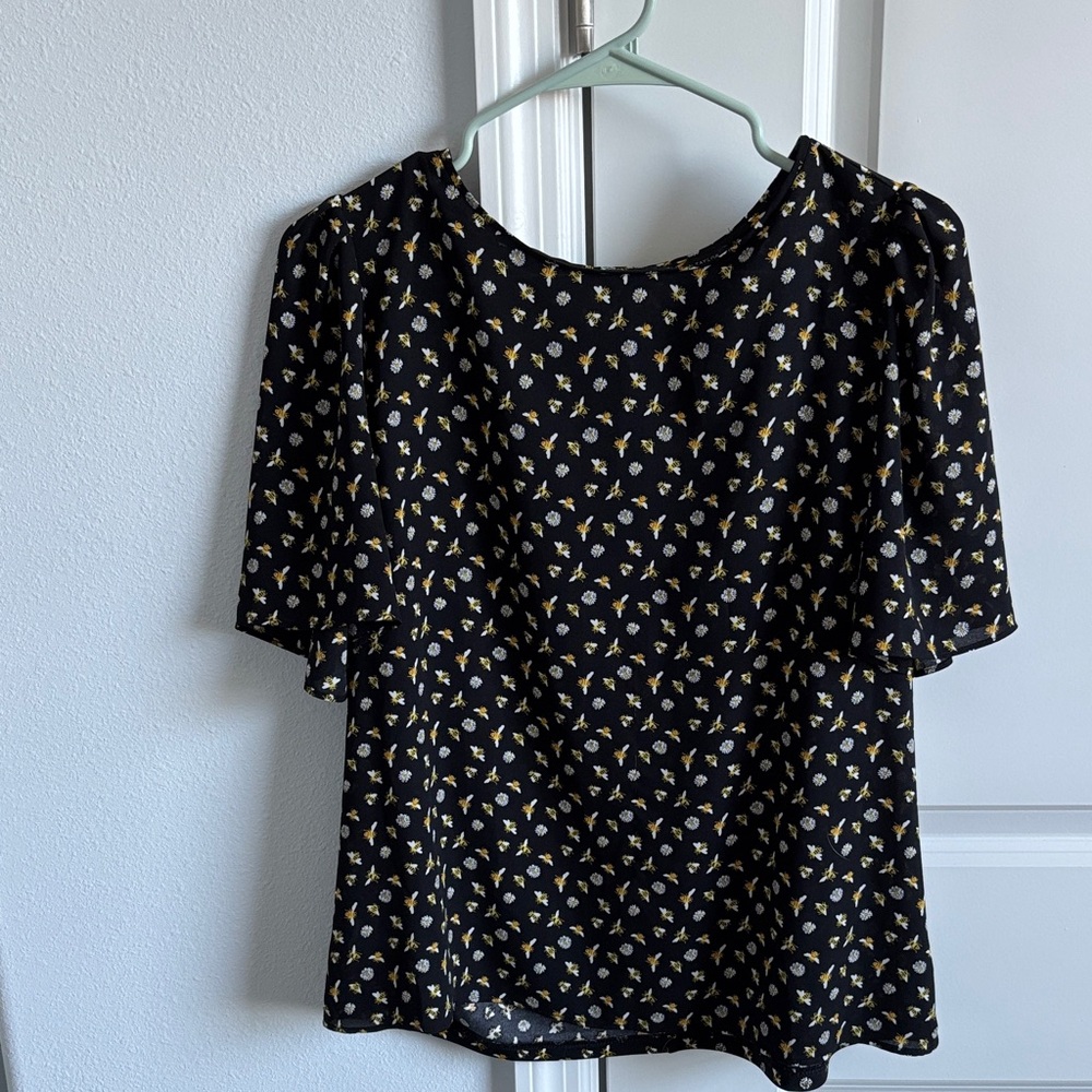 Ann Taylor Black Top with Floral and Bee Design - Picture 2 of 3